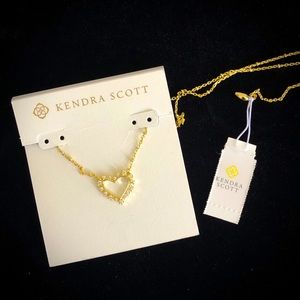 NWT! Kendra Scott CZ Heart Necklace in Gold Tone, 19” length